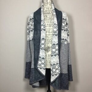 Blue and white open front knit cardigan with lace cozy fall winter lagenlook L